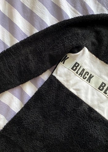 Diğer Siyah Kapüşonlu Peluş Sweatshirt