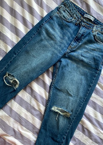Kadın Mavi Bağcıklı Bol Kesim Denim Pantolon