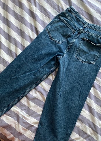 36 Beden mavi Renk Bağcıklı Gri Mavi Batik Desen Kadın Kot Pantolon
