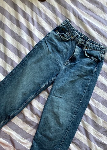 Bağcıklı Gri Mavi Batik Desen Kadın Kot Pantolon