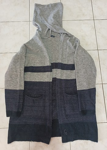 3xl Gri Midi Uzun Kollu Örgüt Kapşonlu Kadın Hırka