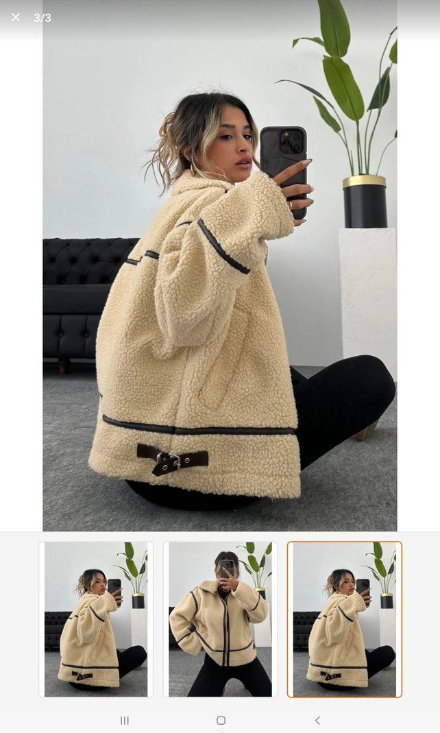 Bej Fermuarlı Suni Kürk Detaylı Kadın Ceket - Görsel 2