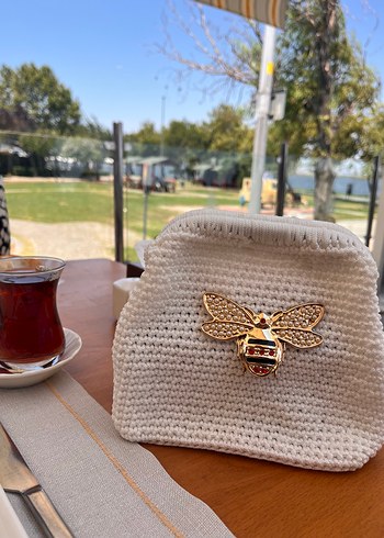  Beden El Yapımı Örme Beyaz Kadın Portföy Çanta