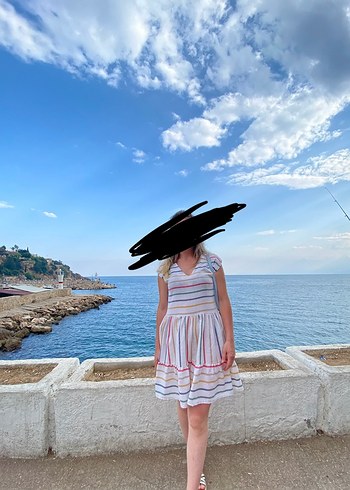 Renkli V Yakalı Mini Elbise