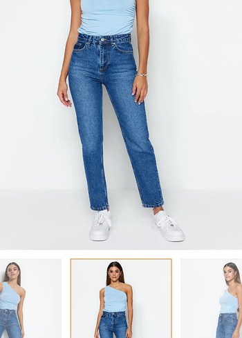 36 Beden mavi Renk Trendyolmilla Mavi Yüksek Bel Mom Jeans