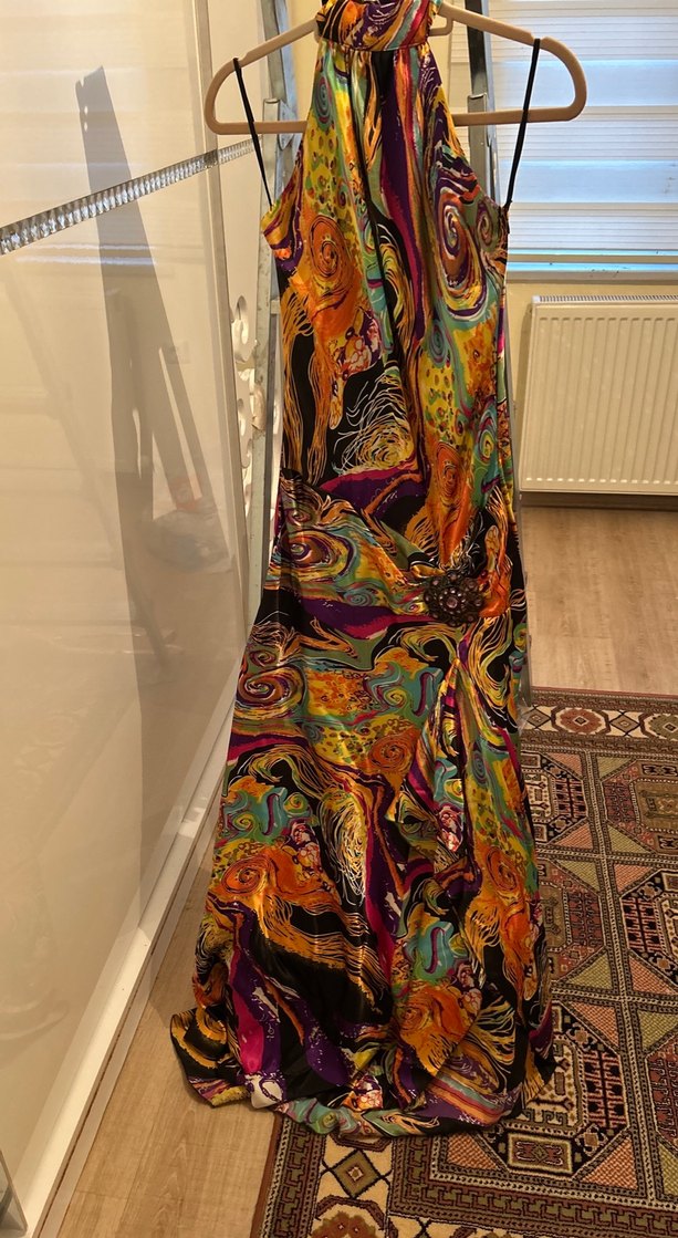 Bohem Çok Renkli Uzun Askılı Elbise - Görsel 3
