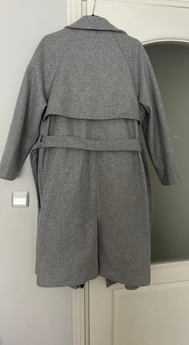 Gri Çift Düğmeli Kaban - Görsel 2