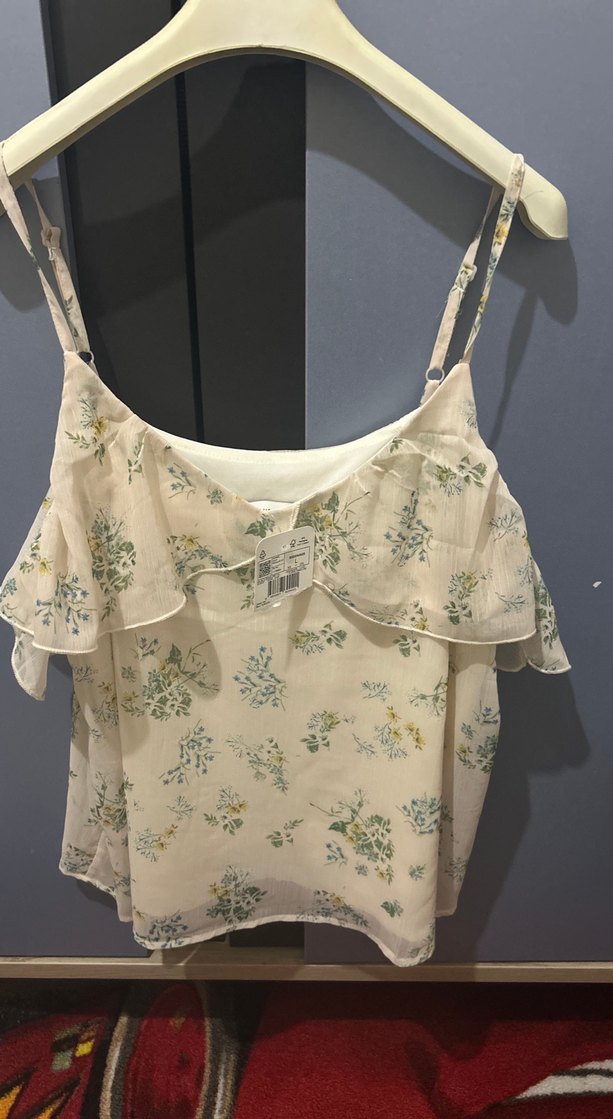 Çiçek Desenli Beyaz Bohem Mini Bluz - Görsel 3