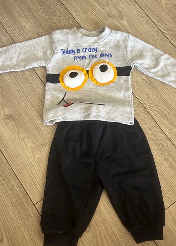 Gri Baskılı Uzun Kollu Bebek Takımı