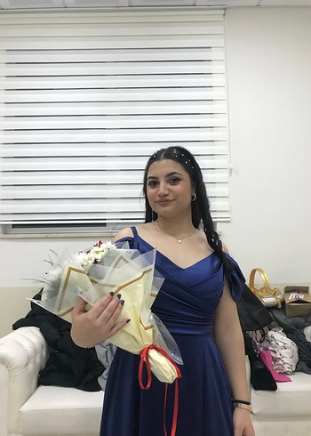 l Beden Klasik Drapeli Lacivert Uzun Mezuniyet Elbisesi