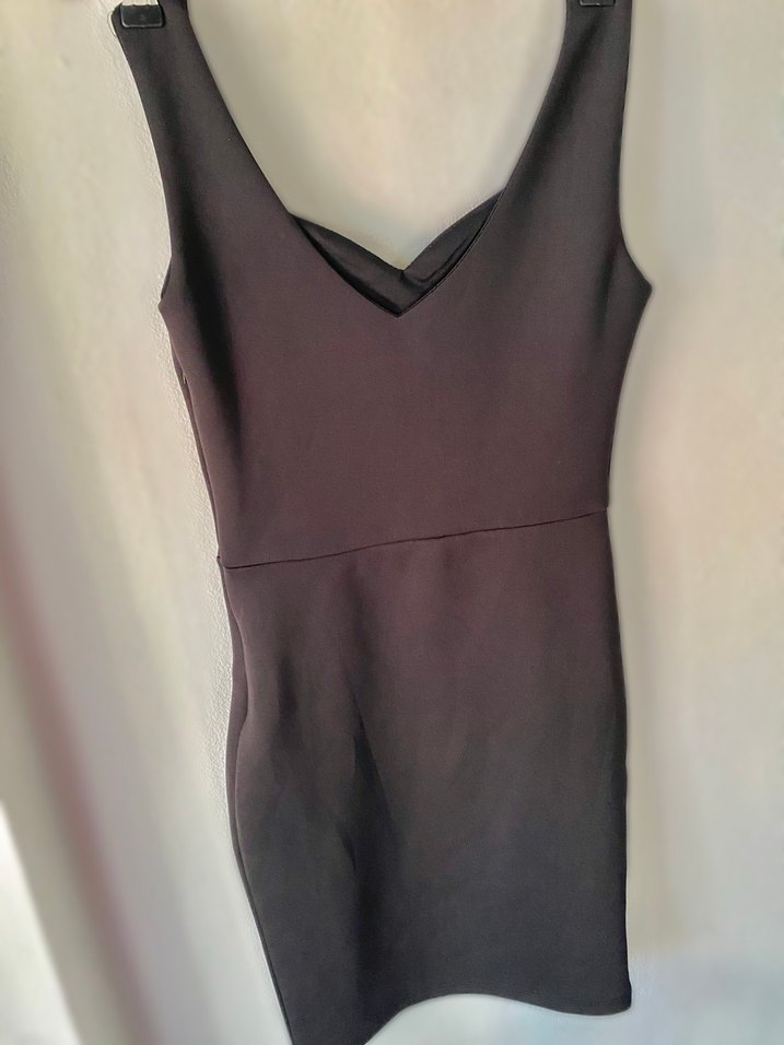 Siyah V Yakalı midi Elbise - Görsel 2