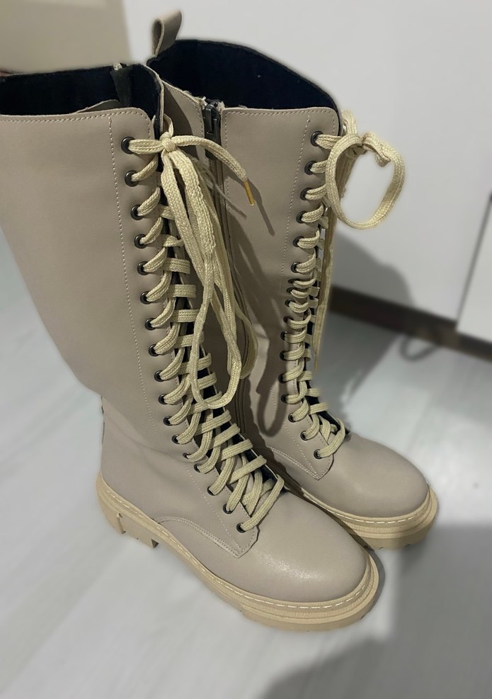 Bej Süet Bağcıklı Kadın çizme - Görsel 2