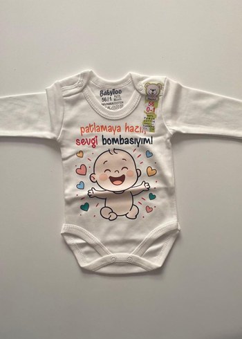 Baskılı Beyaz Uzun Kollu Bebek Zıbın - Görsel 2