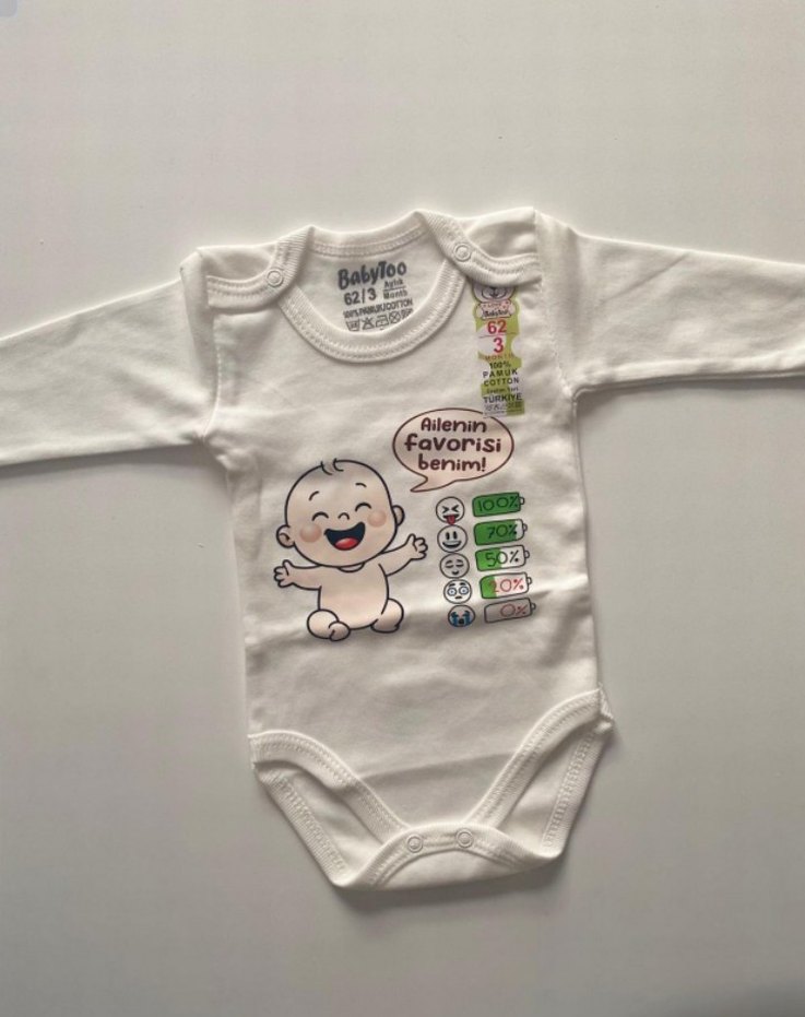 Baskılı Beyaz Uzun Kollu Bebek Zıbın - Görsel 3