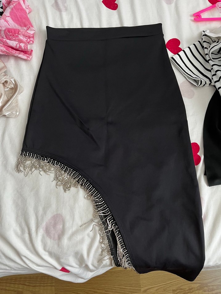 Püsküllü Siyah Mini Goth Hamile Etek - Görsel 2