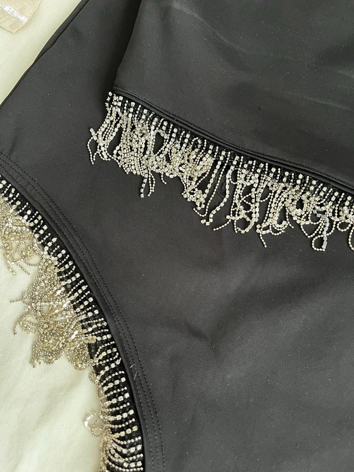 Püsküllü Siyah Mini Goth Hamile Etek - Görsel 3