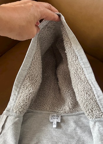 Armani marka Gri Fermuarlı Kedi Kapüşonlu Hırka - Görsel 12