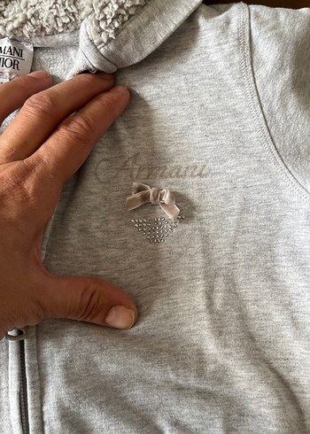 Armani marka Gri Fermuarlı Kedi Kapüşonlu Hırka - Görsel 9