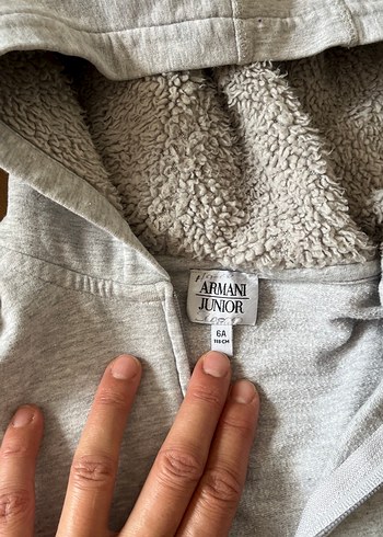 Armani marka Gri Fermuarlı Kedi Kapüşonlu Hırka - Görsel 8