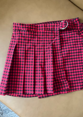 3 etek tek fiyata Renkli Ekose ve Denim Pilili Mini Etekler - Görsel 6