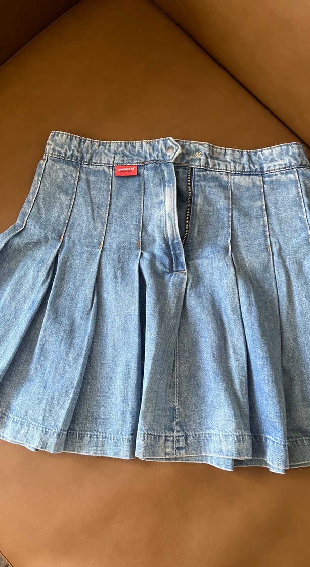 3 etek tek fiyata Renkli Ekose ve Denim Pilili Mini Etekler - Görsel 4