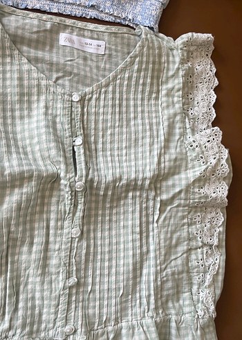 3 parca tek Kız Çocuk Gri Ekose Kısa Kollu Elbise - Görsel 7