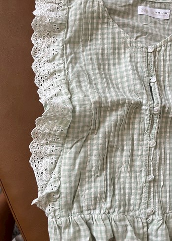 3 parca tek Kız Çocuk Gri Ekose Kısa Kollu Elbise - Görsel 6