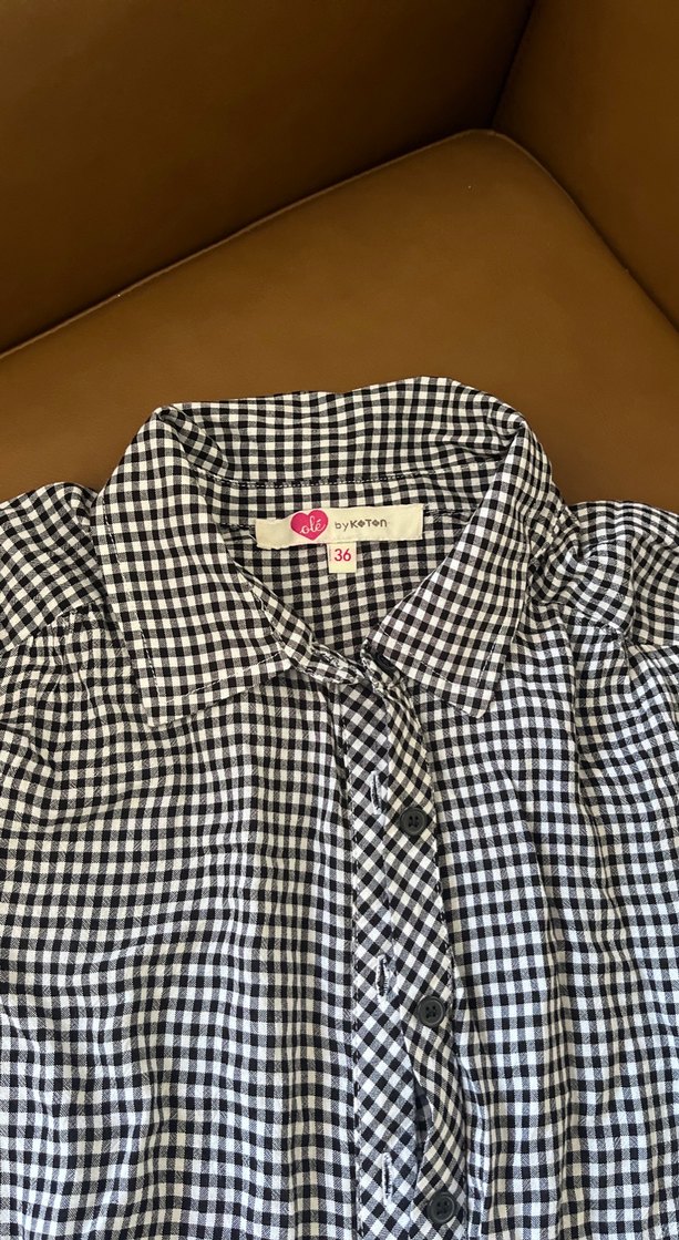 3 parca tek Kız Çocuk Gri Ekose Kısa Kollu Elbise - Görsel 2