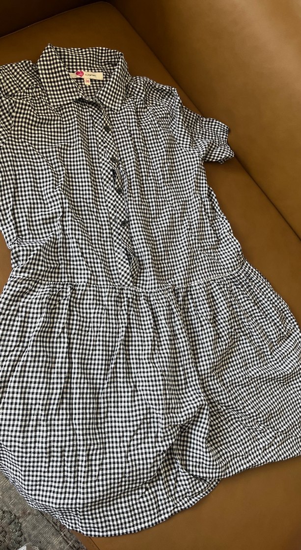 3 parca tek Kız Çocuk Gri Ekose Kısa Kollu Elbise - Görsel 3