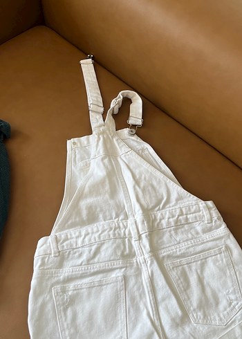 Kızlar için beyaz jean askılı tulum - Görsel 6