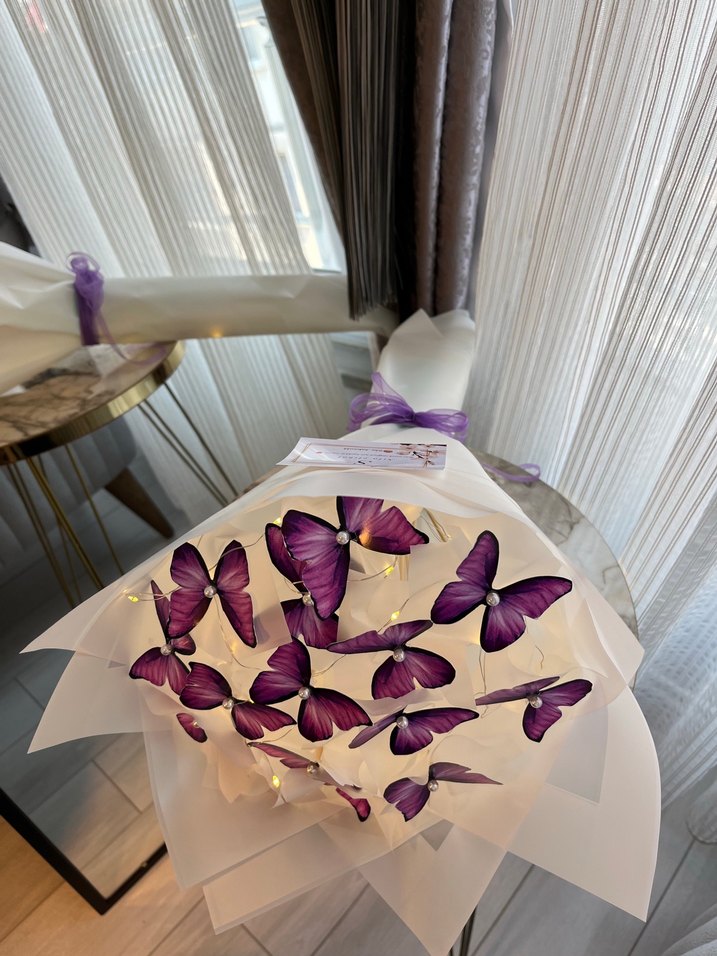 Mor Kelebek Desenli Şeffaf Kadın Şemsiye - Görsel 3