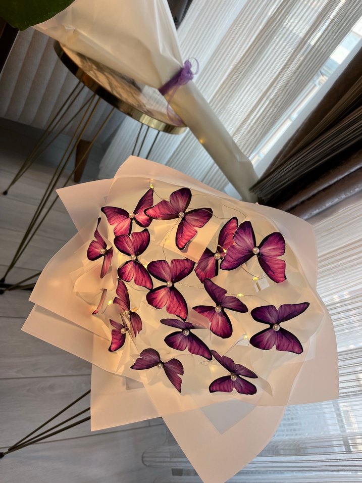 Mor Kelebek Desenli Şeffaf Kadın Şemsiye - Görsel 2