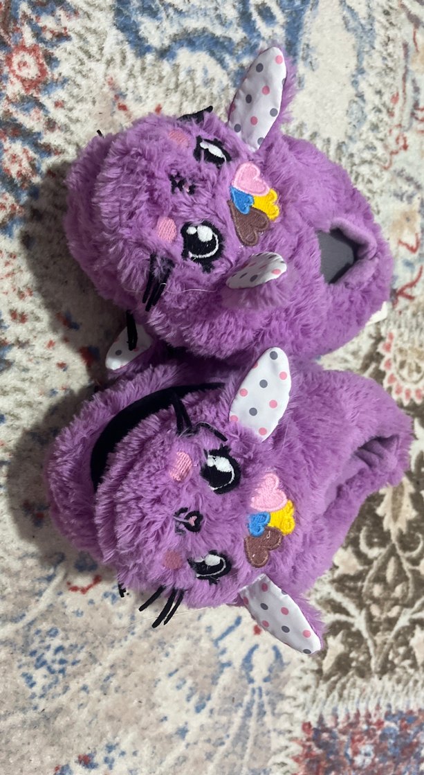 Mor Nakışlı Kız Çocuk Peluş Ev Terliği2-4 yaş arası - Görsel 2