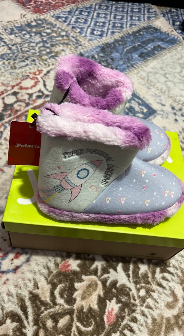 Mor Peluş Detaylı Kız Çocuk Ev Terliği29-30 arası giyene olur - Görsel 2