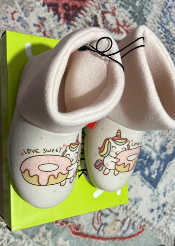Pembe Unicorn Baskılı Kız Çocuk Ev Terliği30-31 -31-32 mevcut - Görsel 2