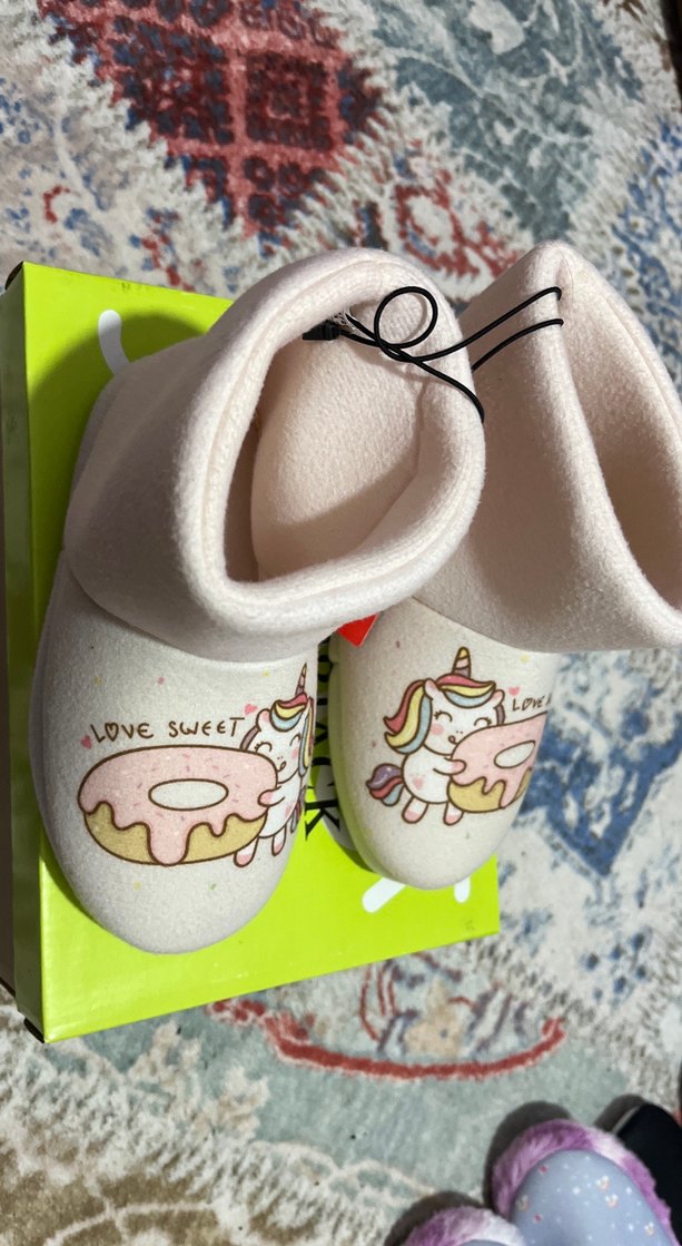 Pembe Unicorn Baskılı Kız Çocuk Ev Terliği30-31 -31-32 mevcut - Görsel 2