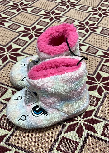 Kız Çocuk Renkli Bağlamalı Peluş Ev Terliği26 numara - Görsel 2