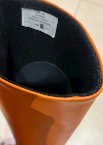 Bej Kadın İnce Topuklu Deri Diz Boyu Çizme - Görsel 3