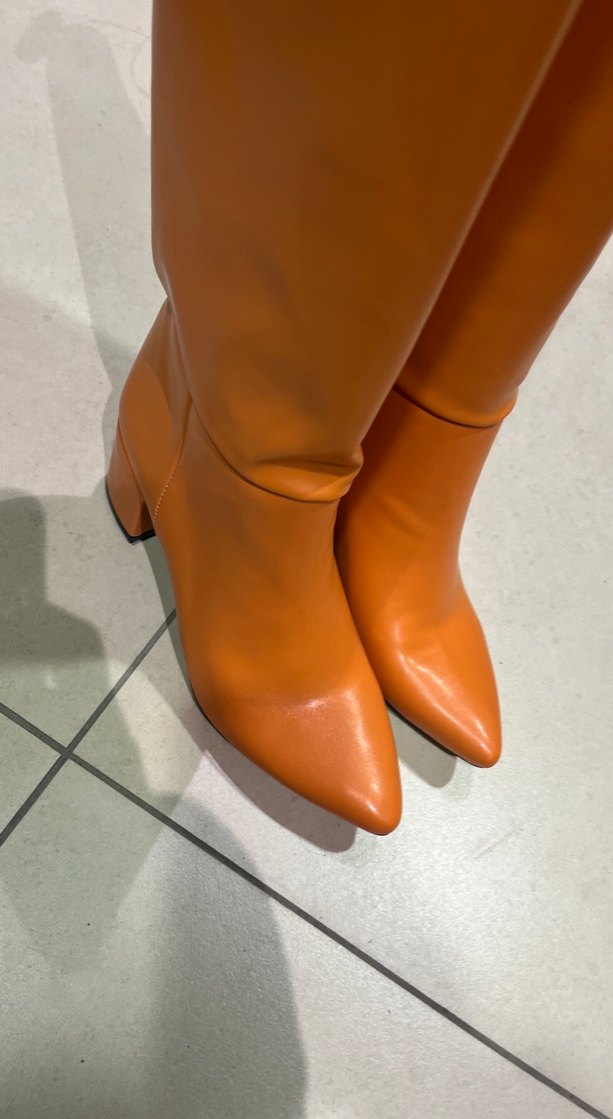 Bej Kadın İnce Topuklu Deri Diz Boyu Çizme - Görsel 2