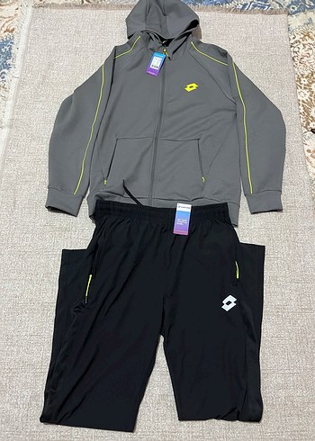 LottoMErkek Gri Fermuarlı Sweatshirt ve Siyah Eşofman takımı - Görsel 2