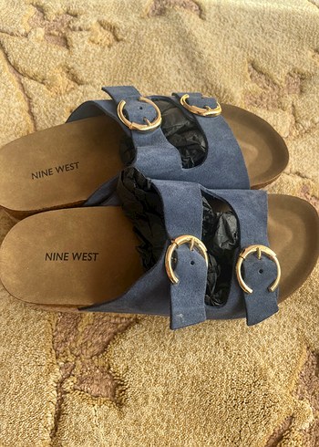 Nine West Mavi Süet Kadın Terlikler, Dolgu Topuklu