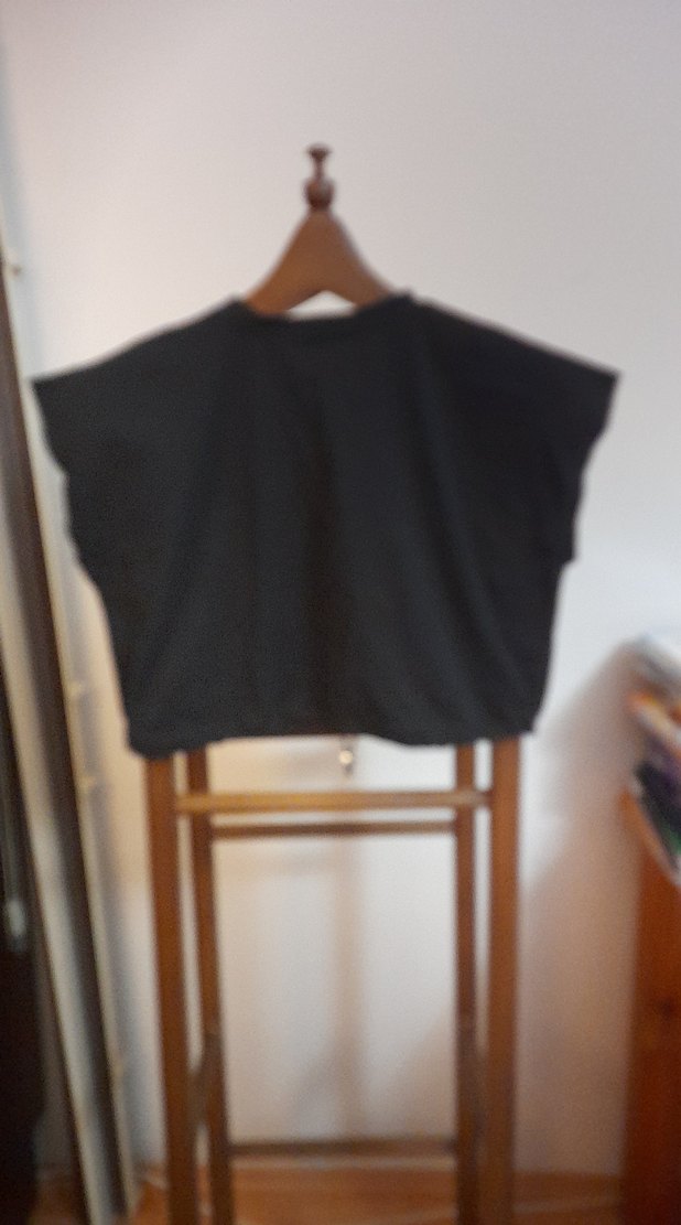 Siyah Kısa Kollu Keten Crop Top - Görsel 2