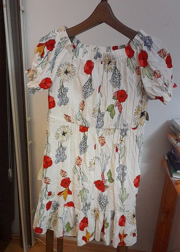 Bohem Beyaz Çiçekli Mini Elbise - Görsel 2