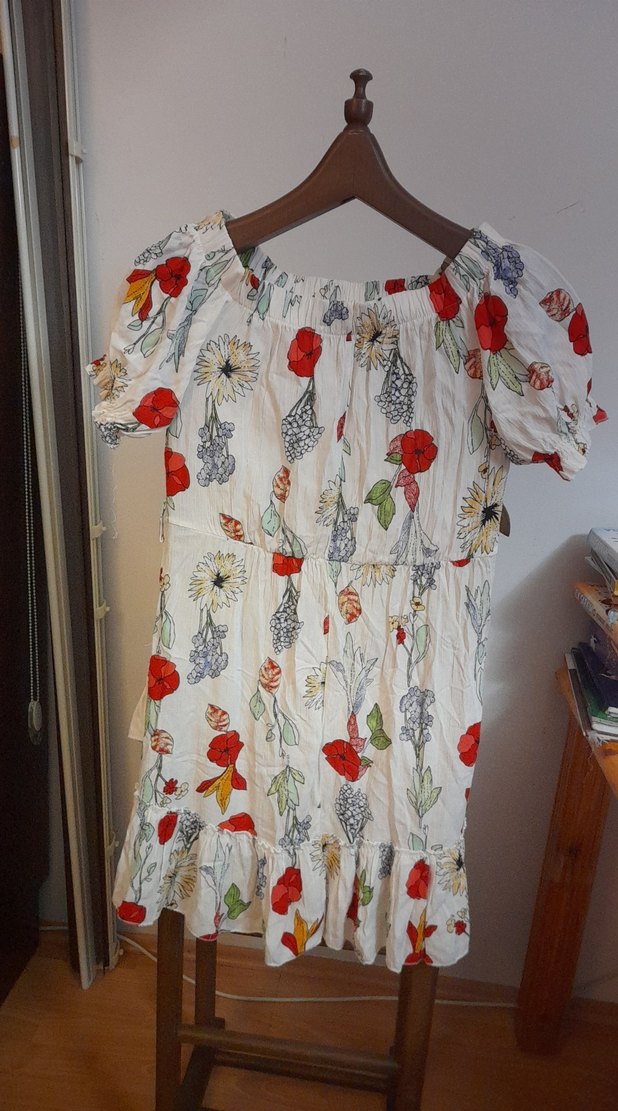 Bohem Beyaz Çiçekli Mini Elbise - Görsel 2