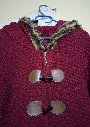 Bordo Örgü Midi Hırka - Görsel 2