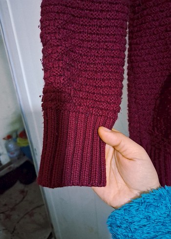 Bordo Örgü Midi Hırka - Görsel 3