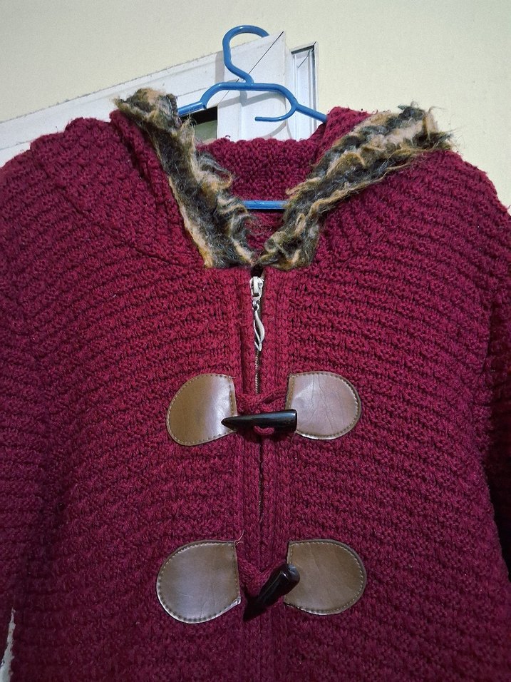 Bordo Örgü Midi Hırka - Görsel 2