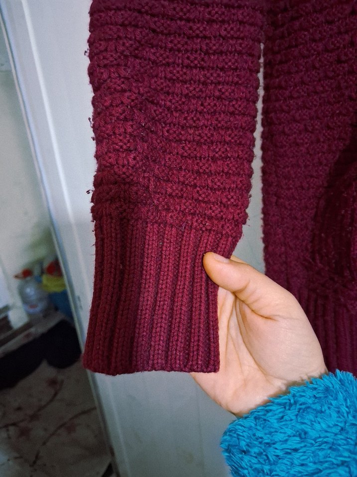 Bordo Örgü Midi Hırka - Görsel 3