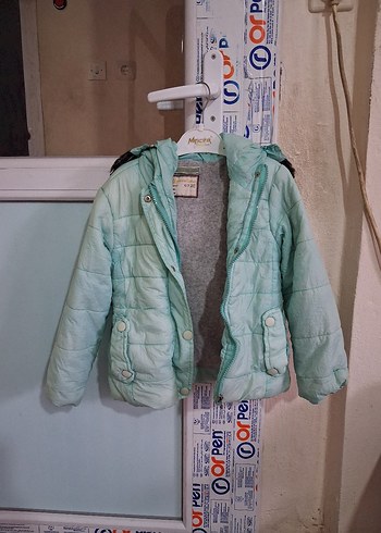 Düğmeli Turkuaz Kız Çocuk Mont - Görsel 3