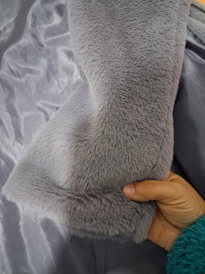 Gri Kadın Fermuarlı Uzun Kollu Ceket - Görsel 4